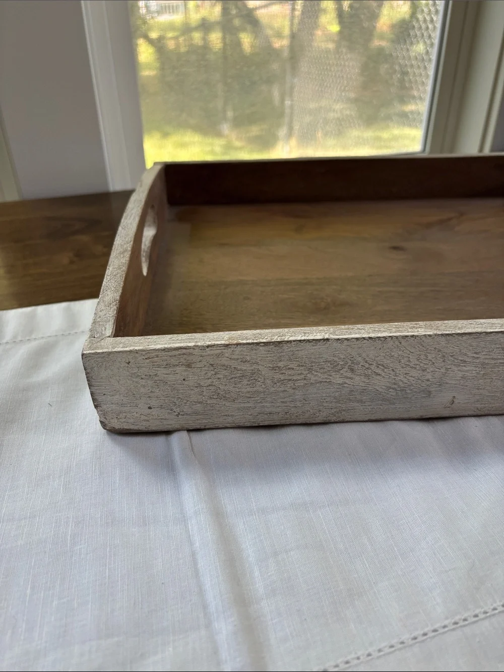 Wood Tray with Cutout Handles in Natural Brown - Home Bath Vanity Tray 20” New